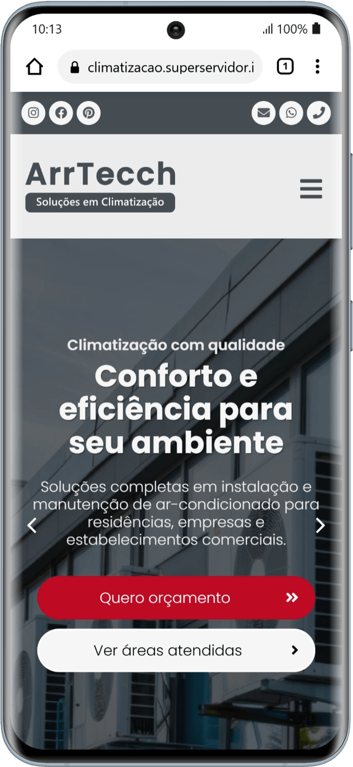 Página inicial pelo celular. Visualização perfeita em celulares, tablets e computadores.